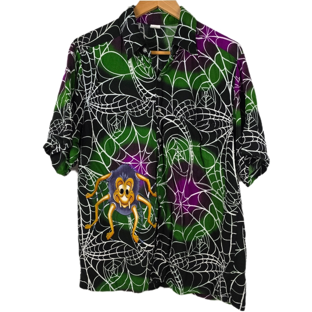 Spider Halloween Hawaiian Button-down Short Sleeve Shirt